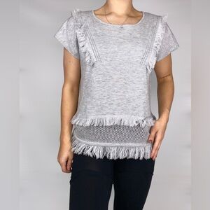 ONE GREY DAY Fringe Short Sleeve Knit Blouse‎